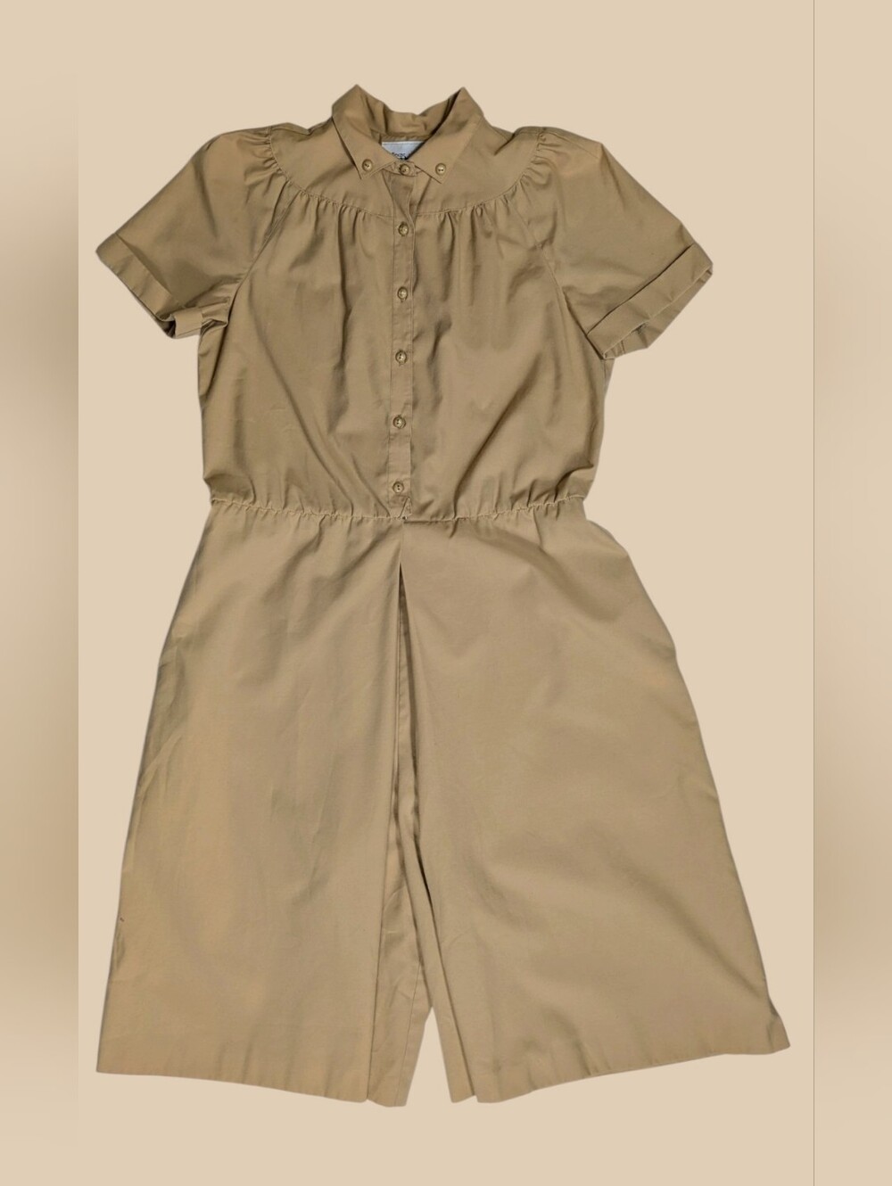 70s The Texas Traveler Beige Short-Sleeve Button Front Jumpsuit